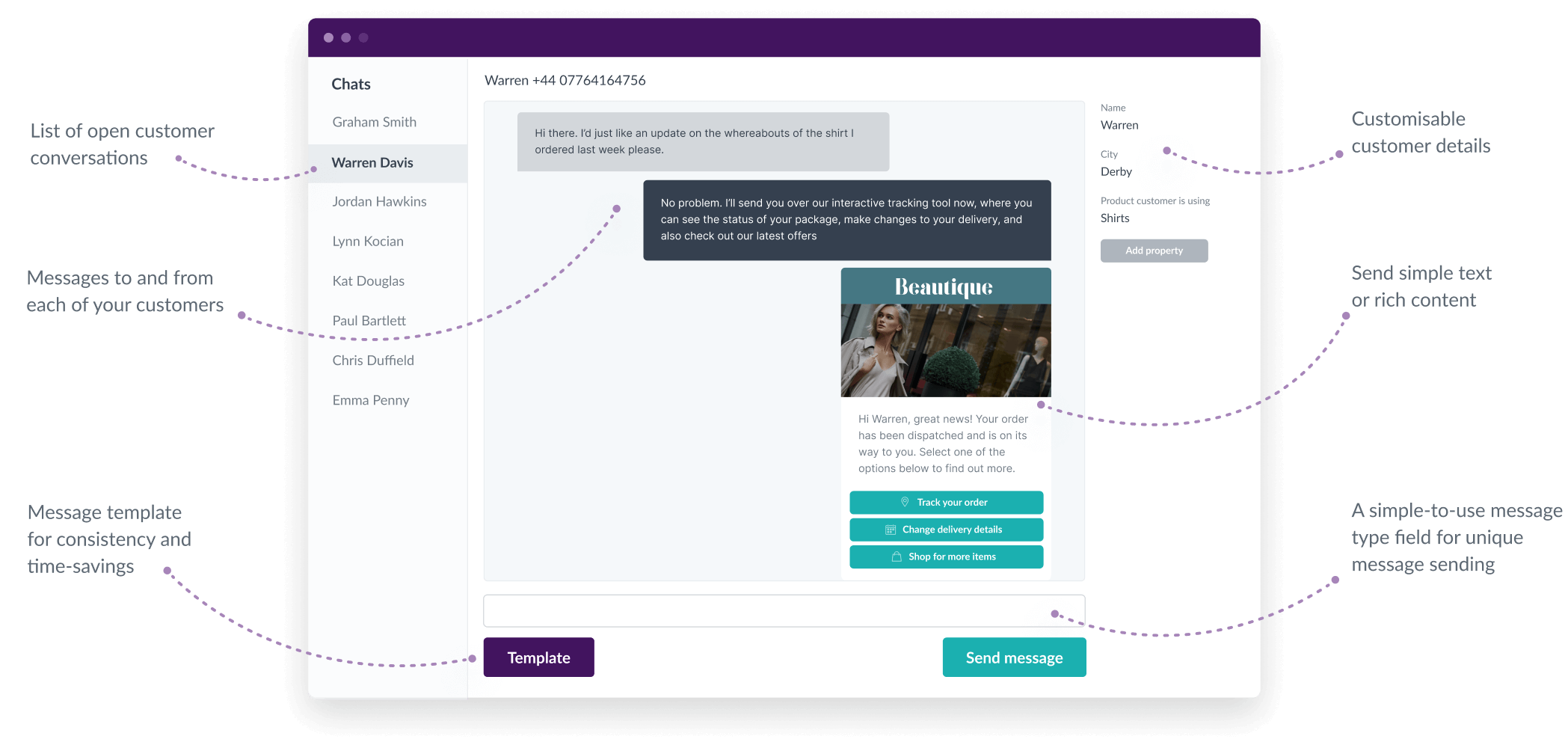 Mock-up of the platform showing omnichannel CX
