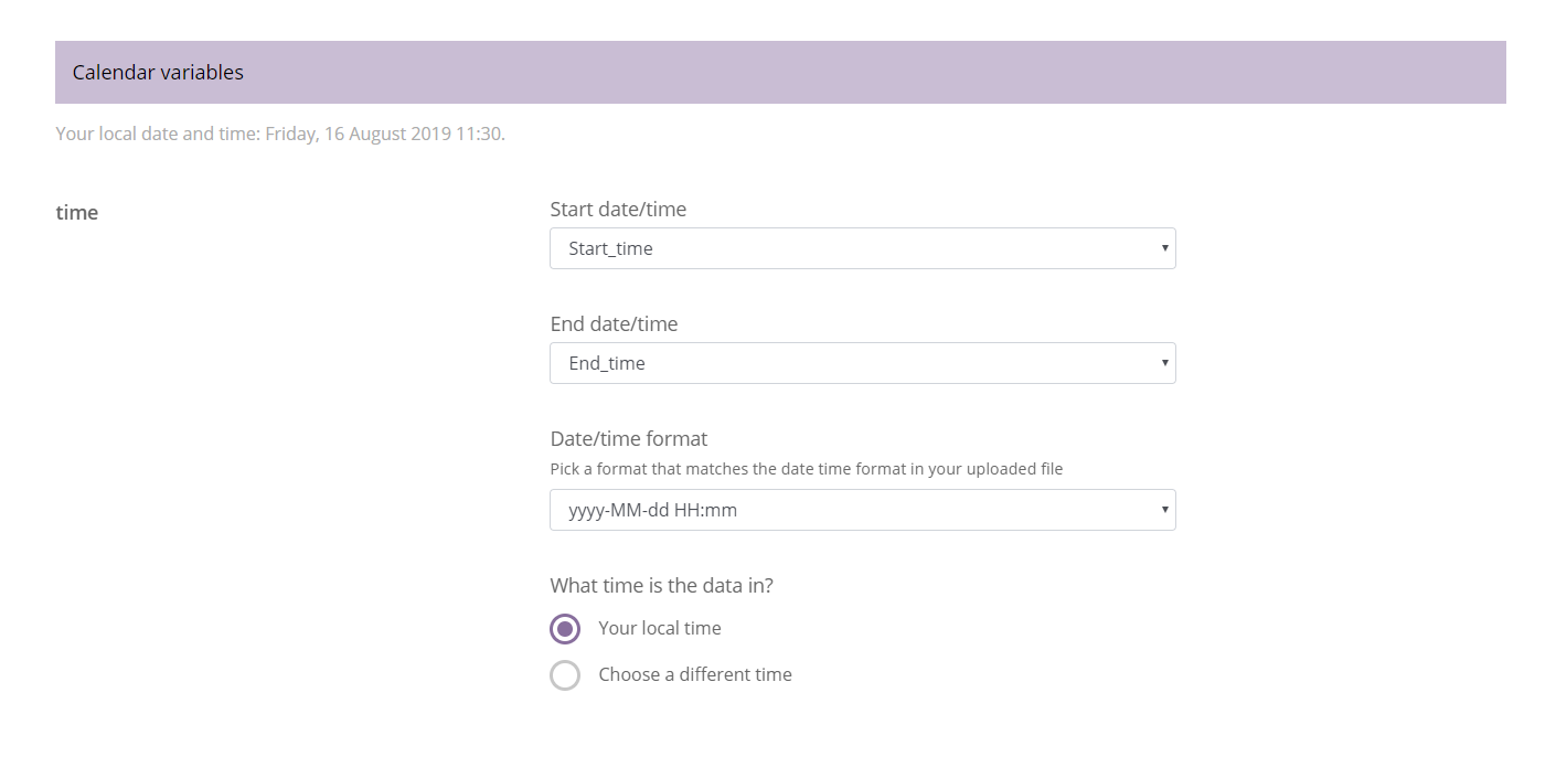 You'll be directed to the calendar variables section where you can choose the date/time format to match with your datasheet.