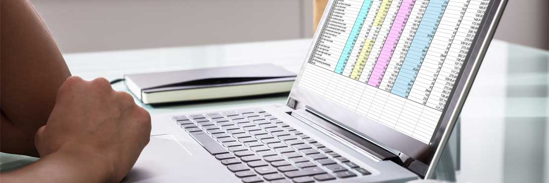 A person sitting in front of a laptop with an excel full of numbers opened
