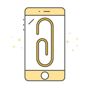 An icon of a mobile phone with a paper clip on the screen