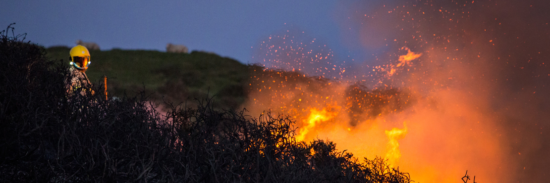 A fireman facing fire