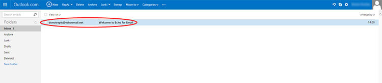Screen shot of new user receiving Echo for Email instruction in their email account