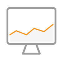 Illustration of a computer screen with a line chart that is going upward