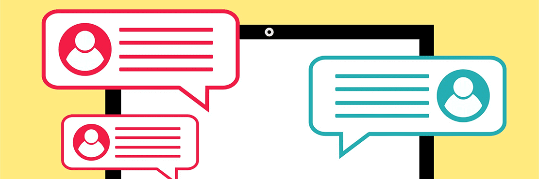 Illustration of a mobile phone with three conversation bubbles