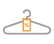 Illustration of a clothe hanger with a tag that has a percentage sign on it