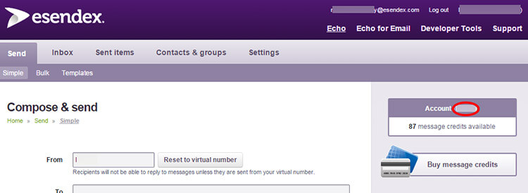 Screen shot of composing an SMS in Echo