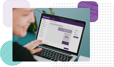 A happy person, potentially a female ,maybe a male. They are looking at an Esendex dashboard on their computer. 