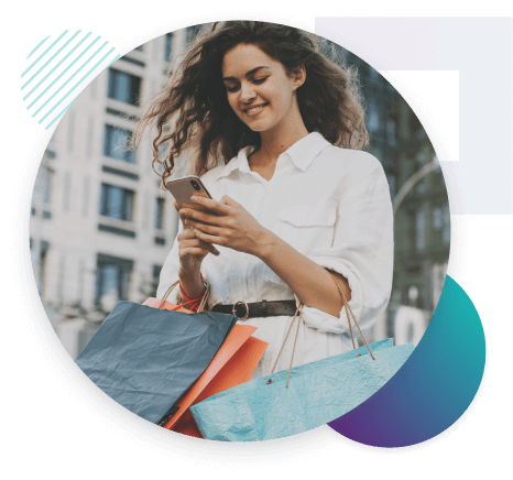 Woman using phone to read retail marketing text messages